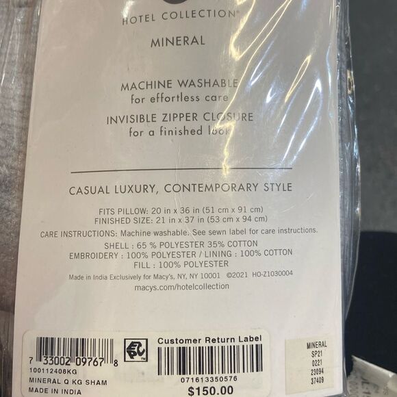 Hotel Collection Mineral Quilted Sham, King. Color: Grey - Picture 2 of 2